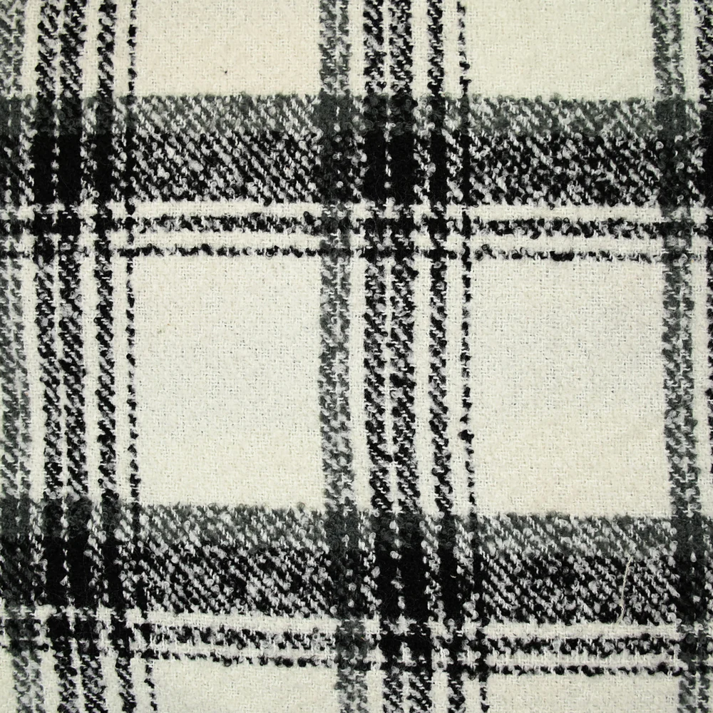 Lainage polyester bouclette à carreaux blanc cassé - Image 4