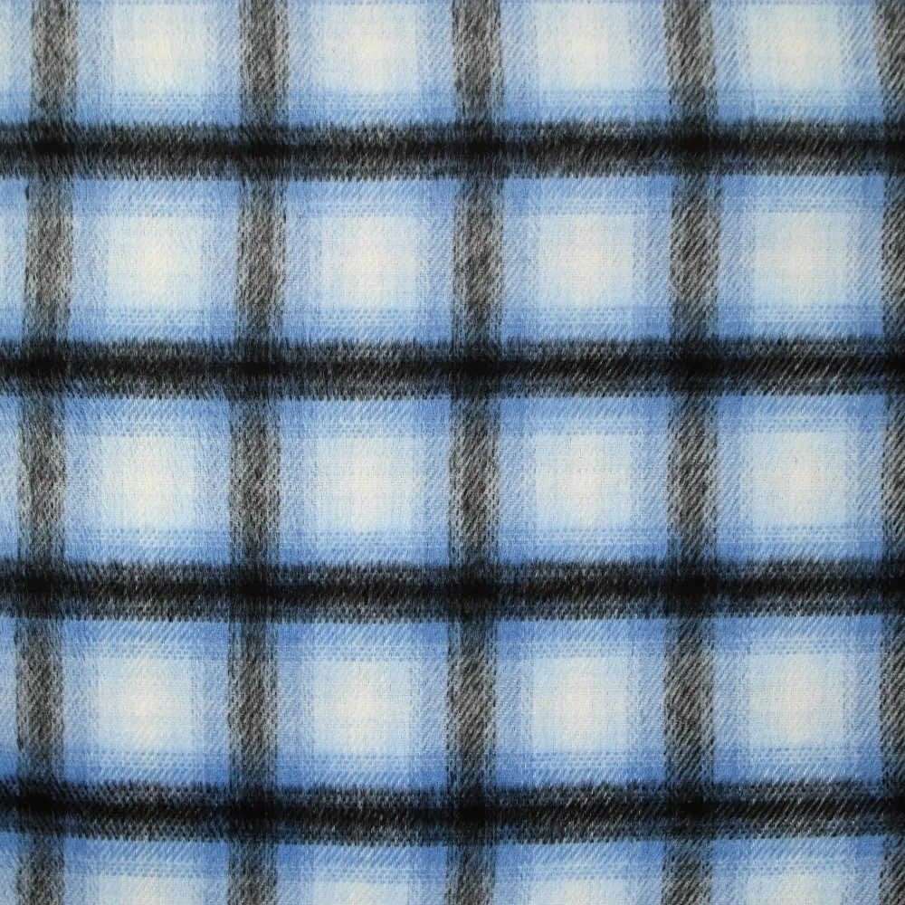 Lainage polyester brossé à carreaux bleu myosotis et noir