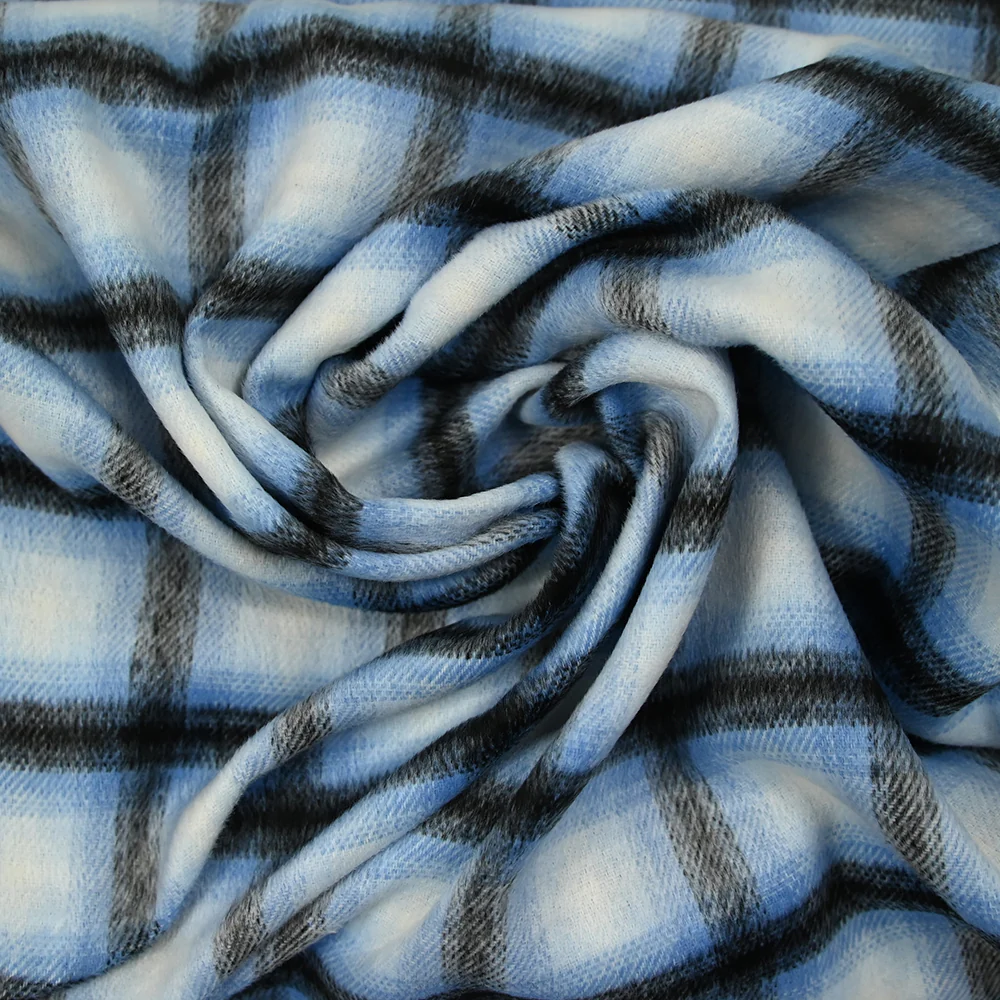 Lainage polyester brossé à carreaux bleu myosotis et noir - Image 2