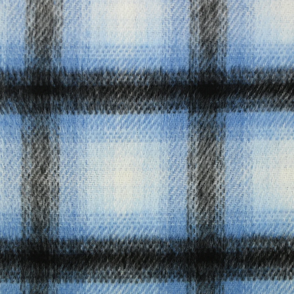 Lainage polyester brossé à carreaux bleu myosotis et noir - Image 4