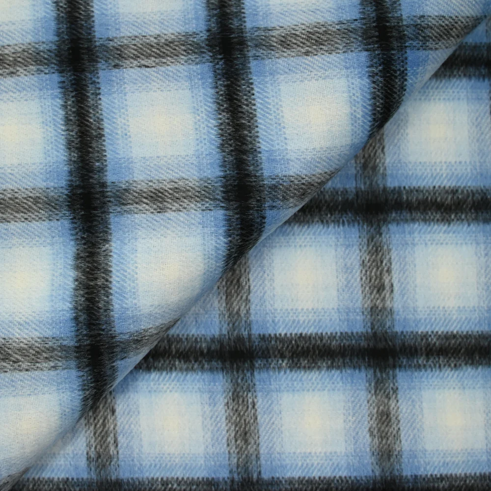 Lainage polyester brossé à carreaux bleu myosotis et noir - Image 5