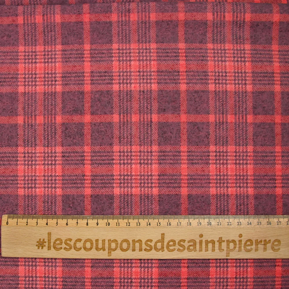 Laine mélangée à carreaux fond corail - Image 3