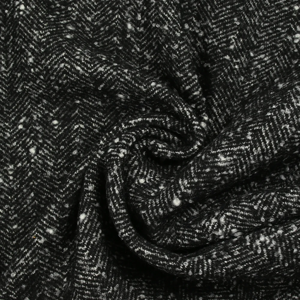 Laine mélangée bouclettes chevrons 40mm noir et blanc - Image 2