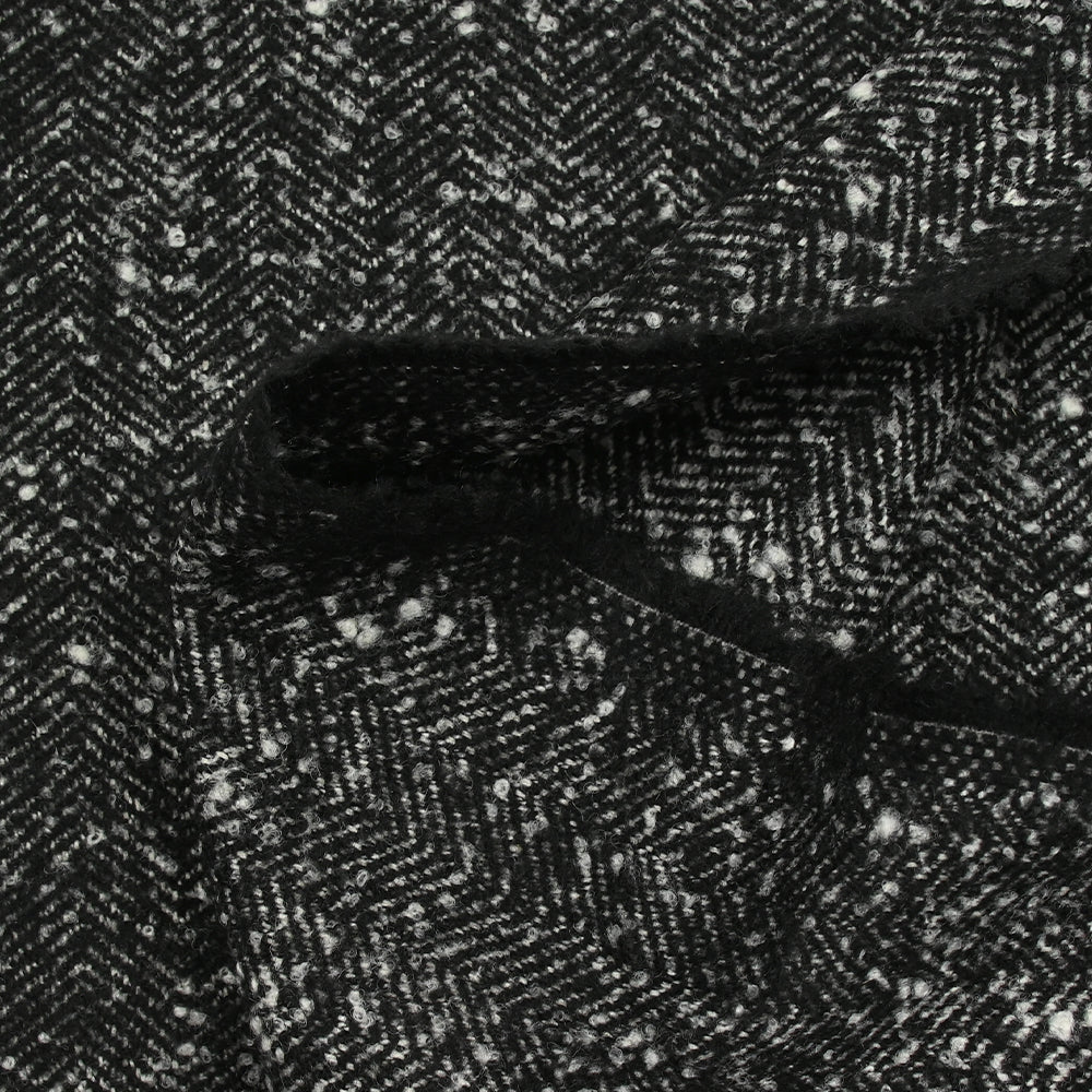 Laine mélangée bouclettes chevrons 40mm noir et blanc - Image 7