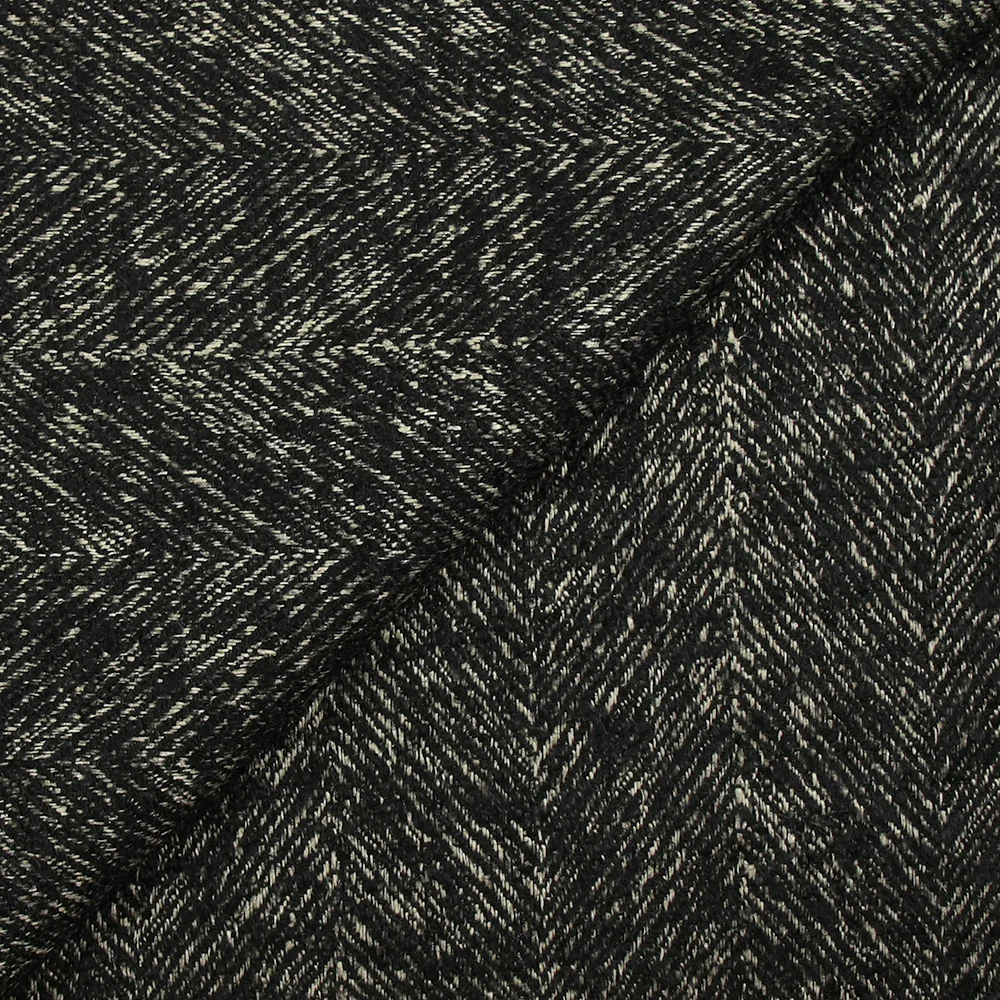 Laine mélangée bouclettes chevrons 85mm noir et écru
