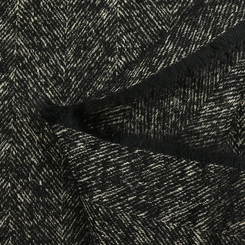 Laine mélangée bouclettes chevrons 85mm noir et écru - Image 5