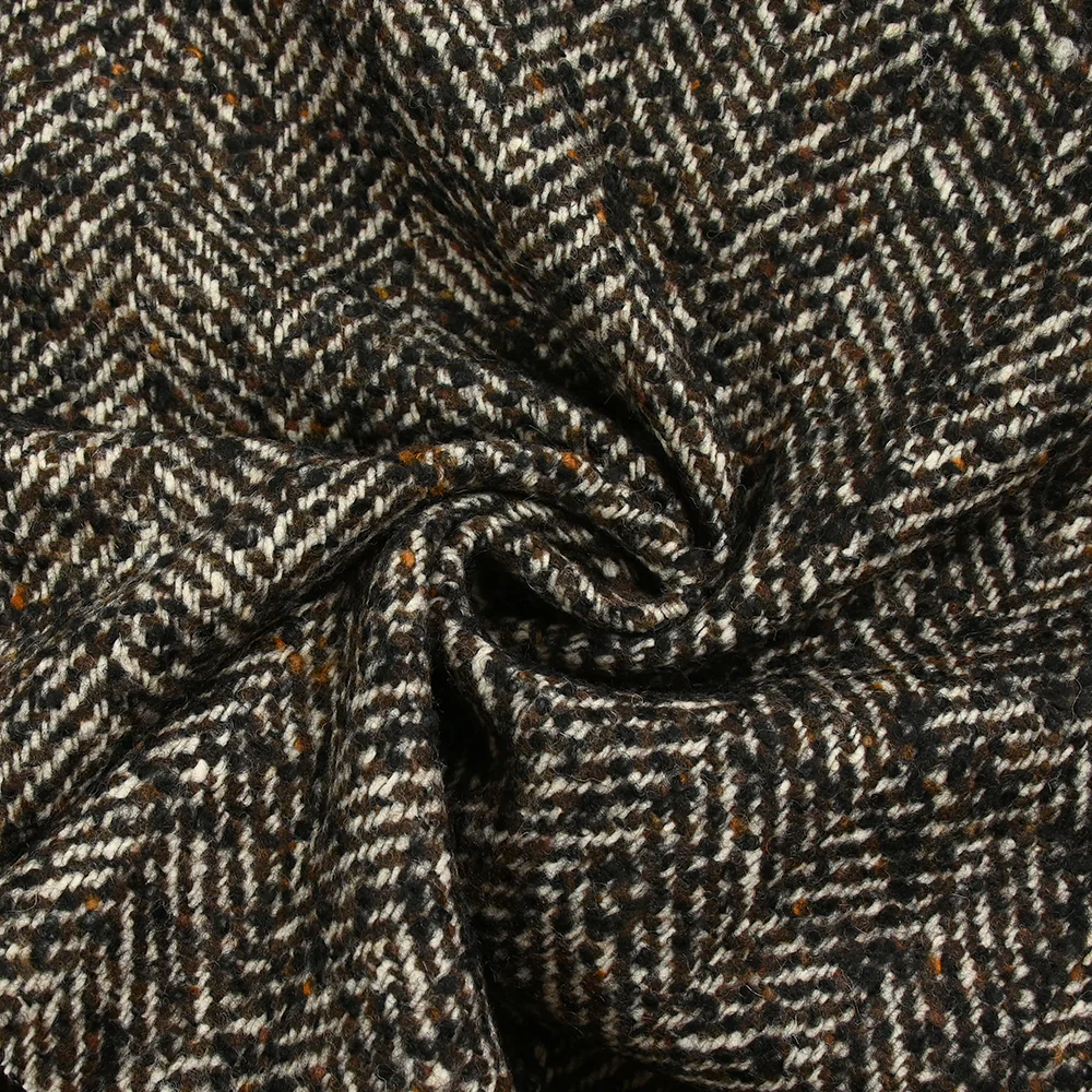 Laine mélangée bouclettes noires chevrons 60mm marron et écru - Image 2