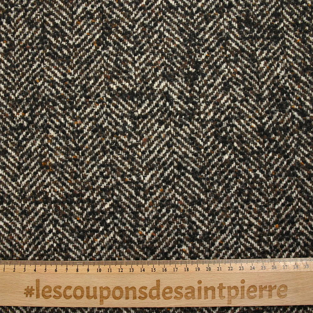 Laine mélangée bouclettes noires chevrons 60mm marron et écru - Image 3
