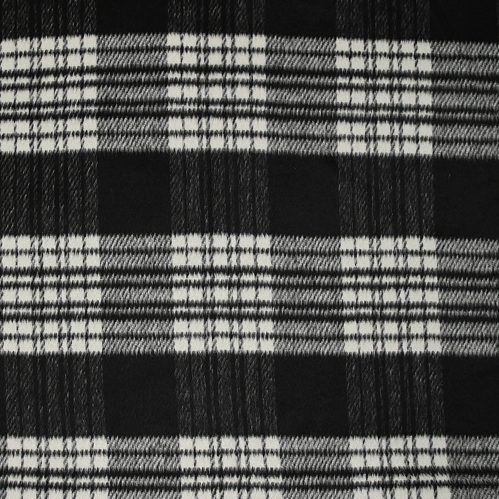 Laine mélangée brossé à carreaux noir, blanc et gris