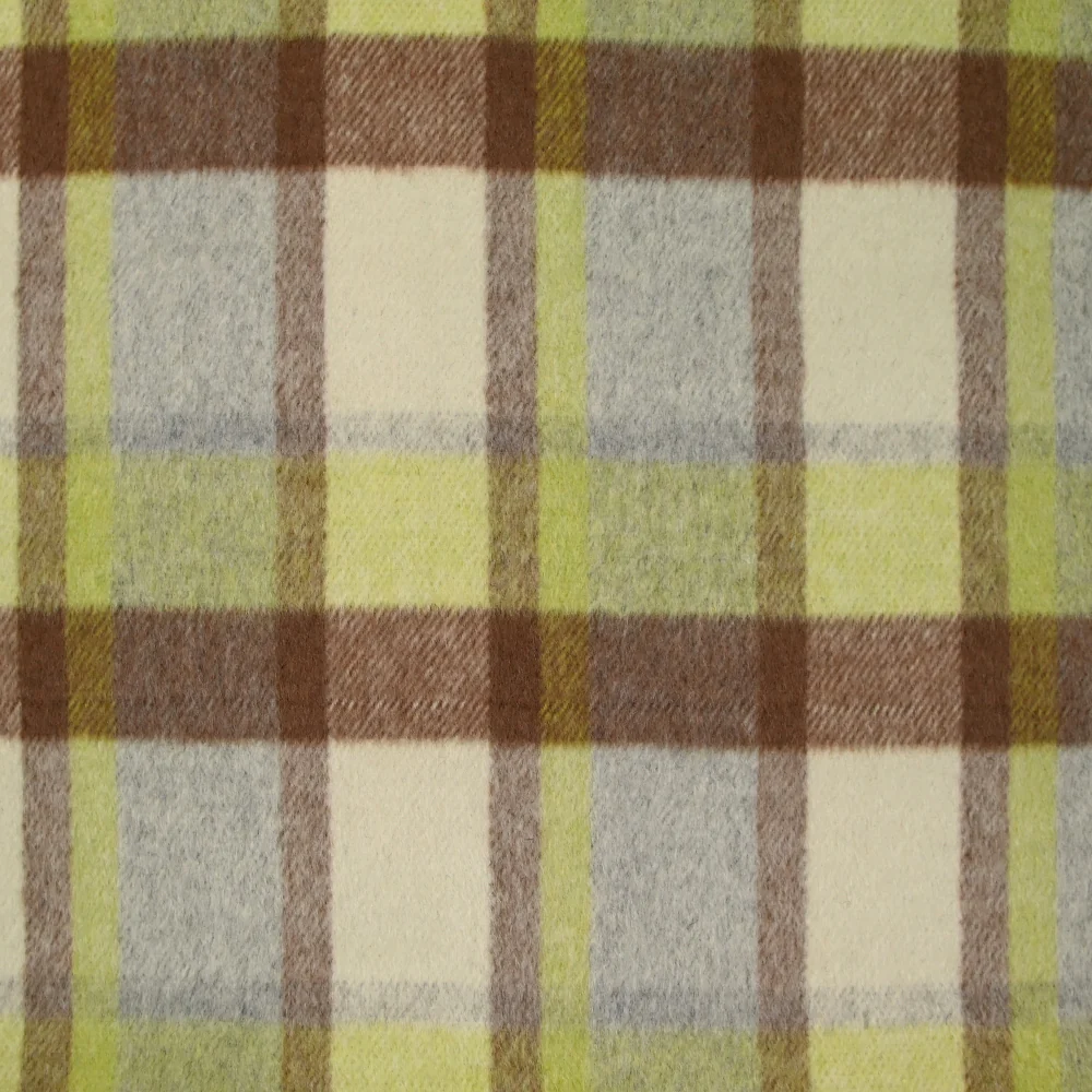 Laine mélangée brossée à carreaux beige, marron et anis