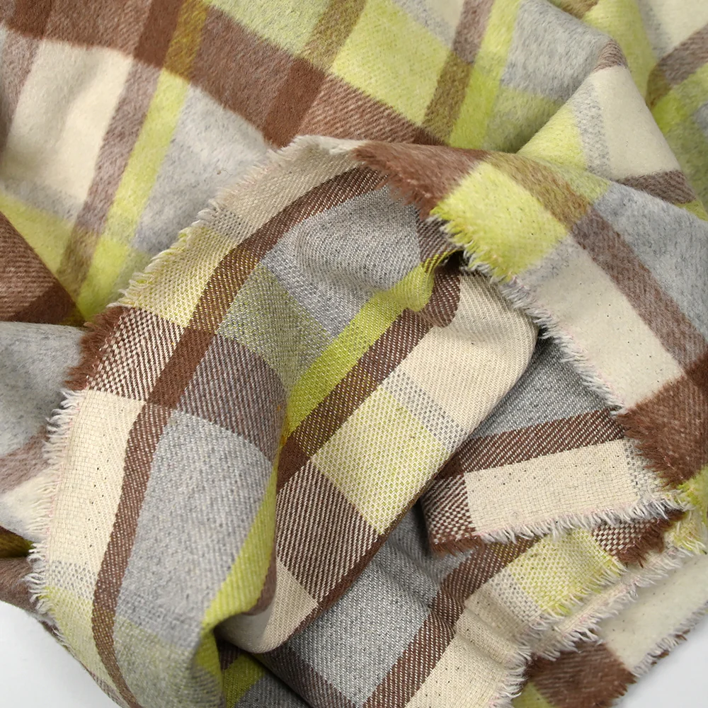 Laine mélangée brossée à carreaux beige, marron et anis - Image 3