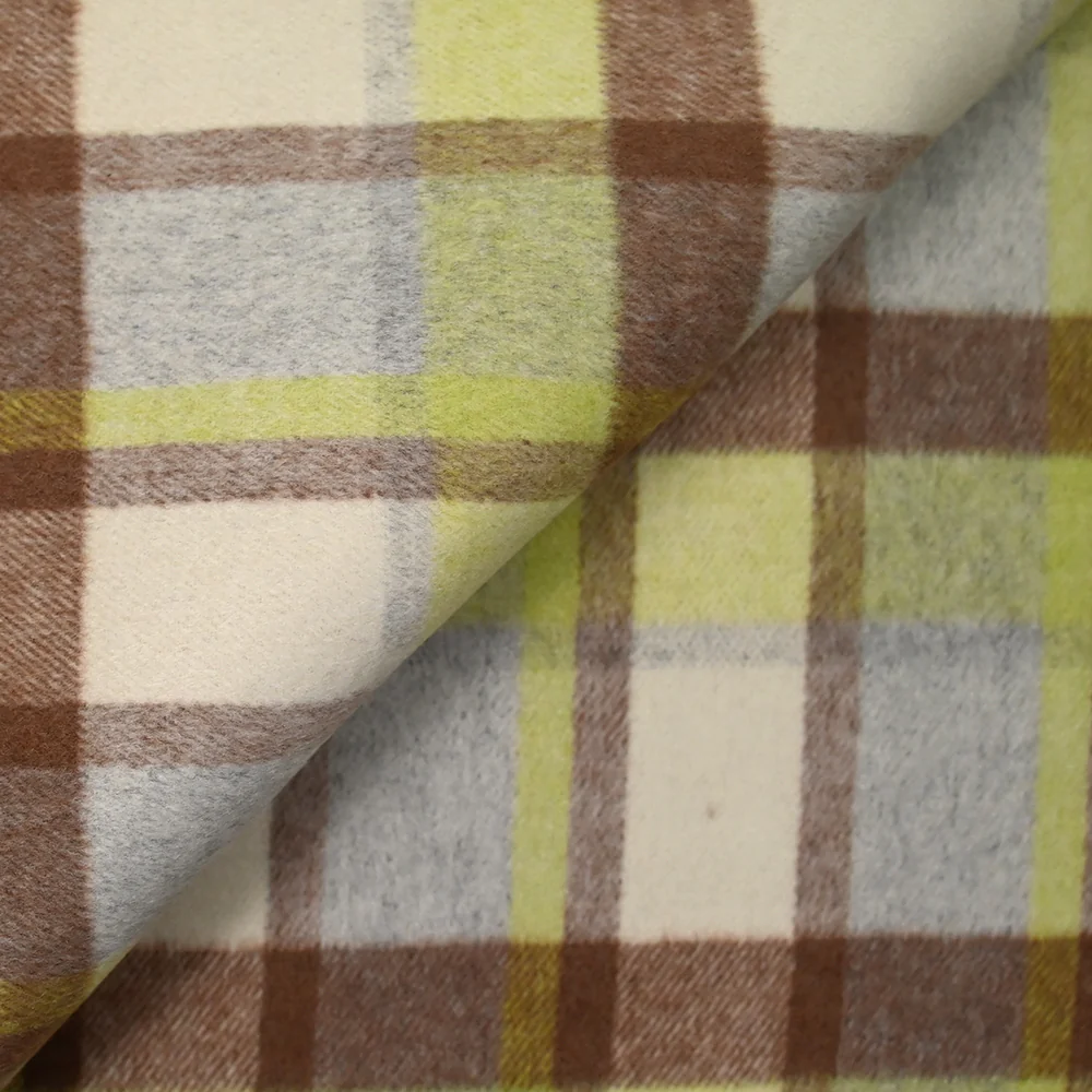 Laine mélangée brossée à carreaux beige, marron et anis - Image 4