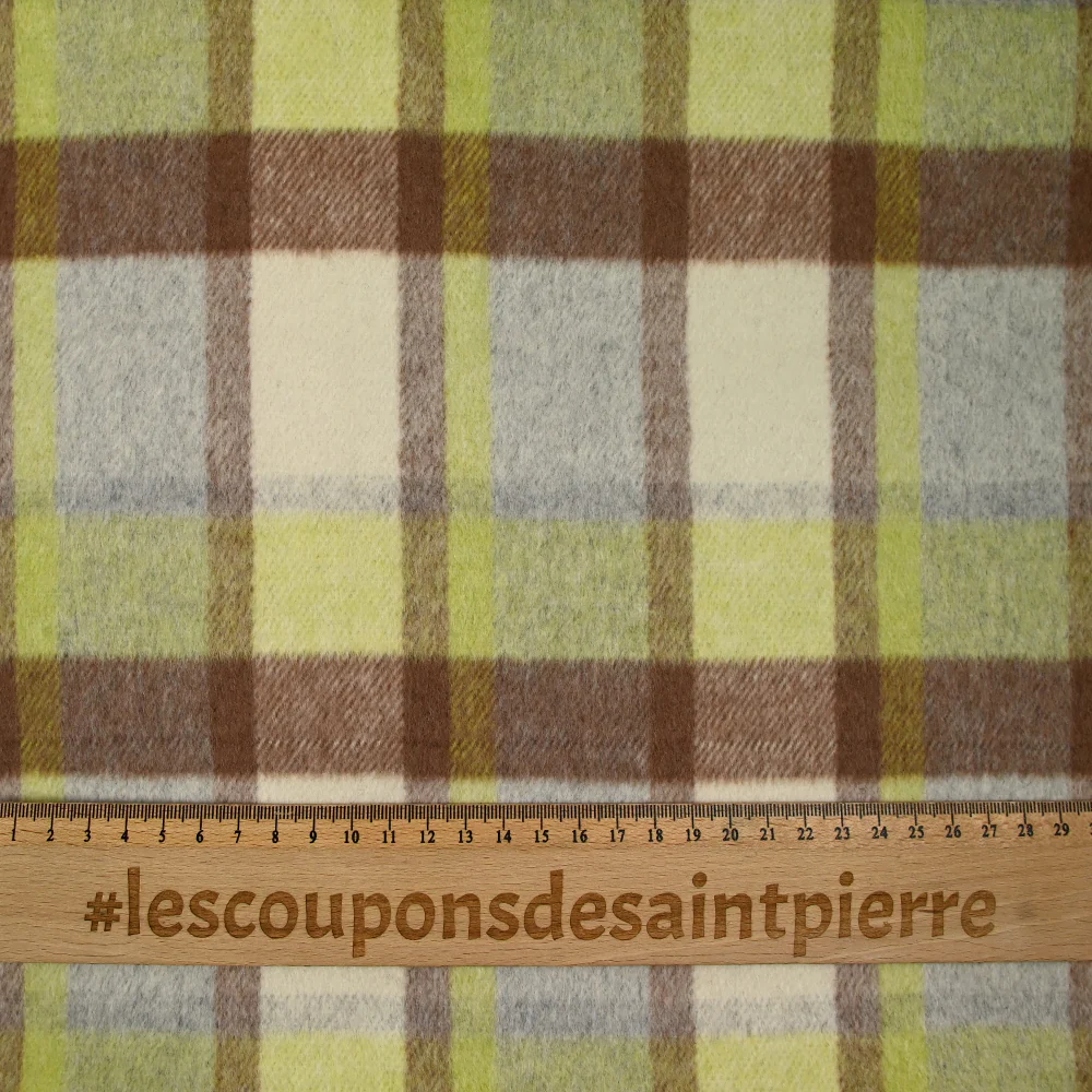 Laine mélangée brossée à carreaux beige, marron et anis - Image 5