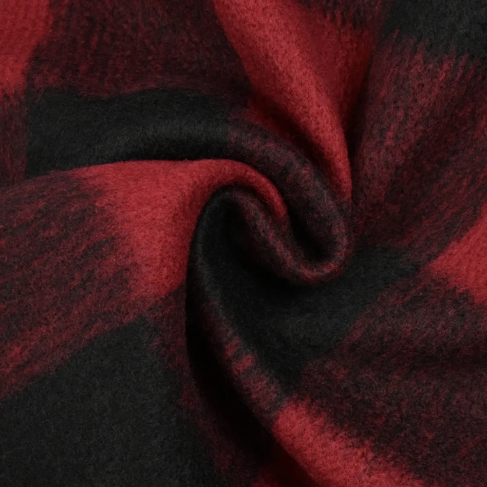 Laine mélangée brossée à carreaux rouge et noir - Image 2