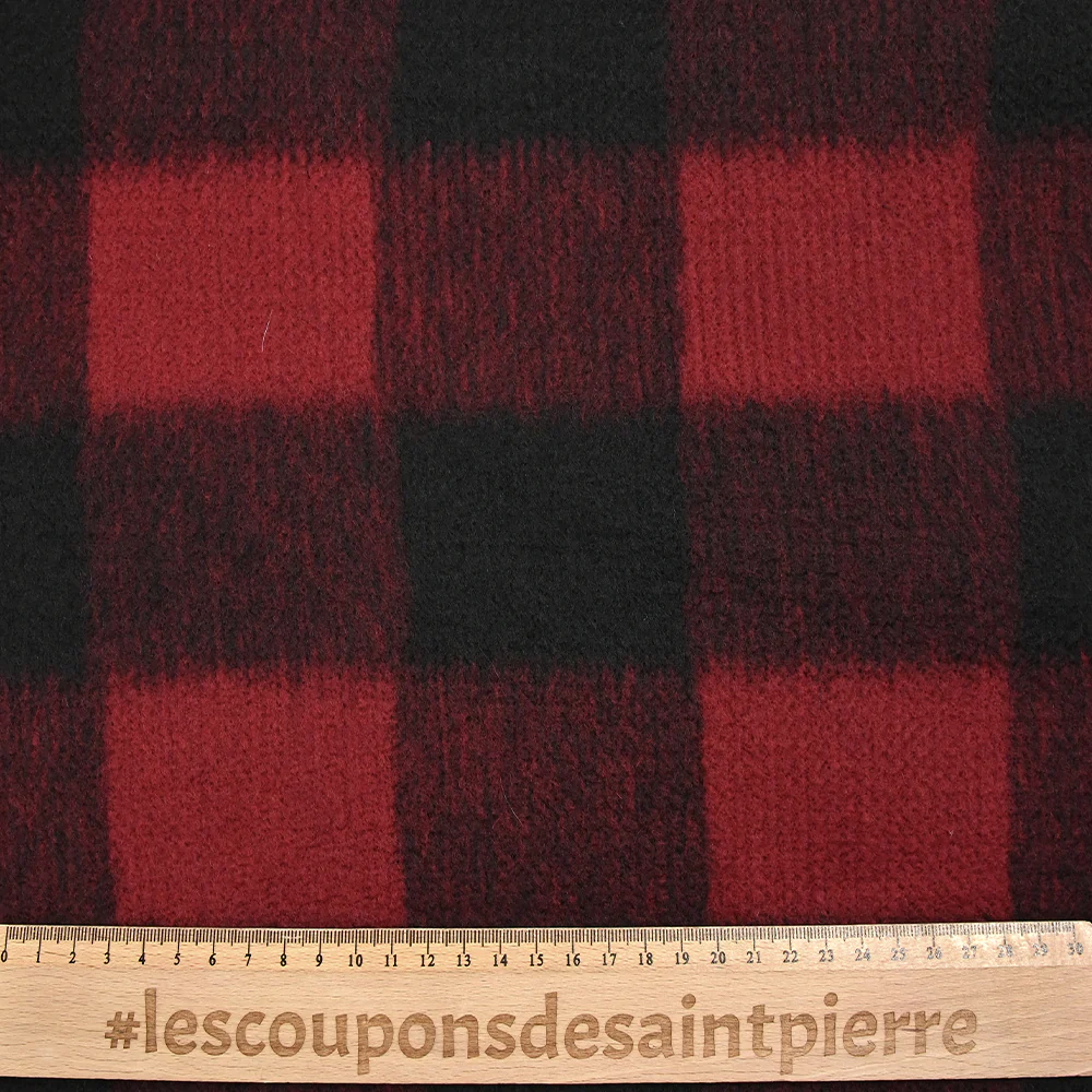 Laine mélangée brossée à carreaux rouge et noir - Image 3
