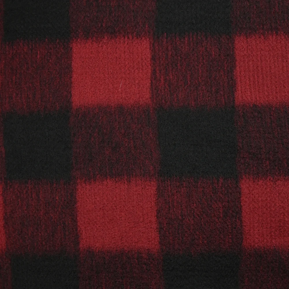 Laine mélangée brossée à carreaux rouge et noir - Image 4