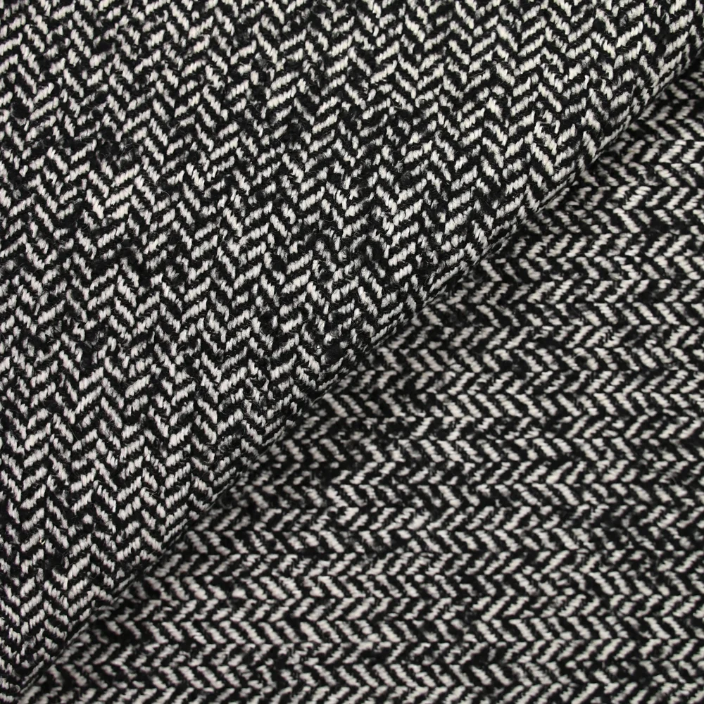 Laine mélangée chevrons 15mm noir et blanc cassé