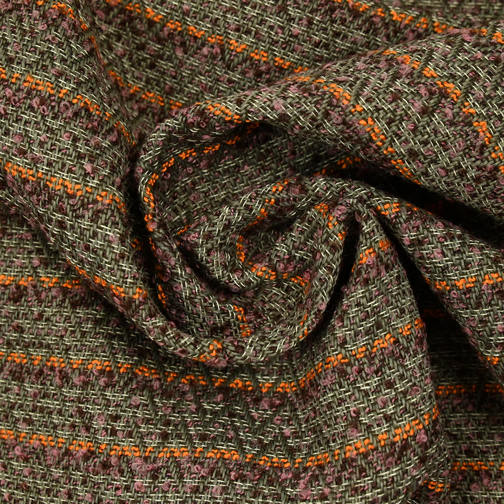 Laine mélangée fantaisie tweed bouclette vert, orange et rose - Image 2