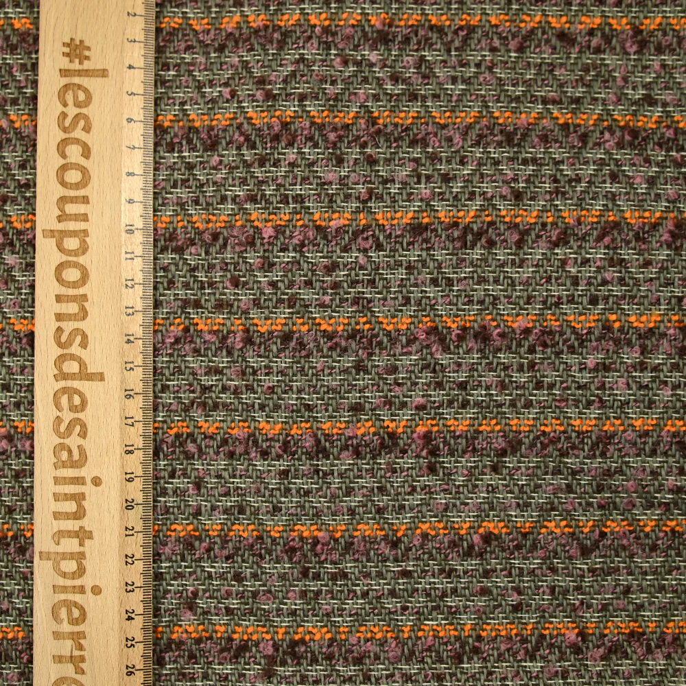 Laine mélangée fantaisie tweed bouclette vert, orange et rose - Image 3