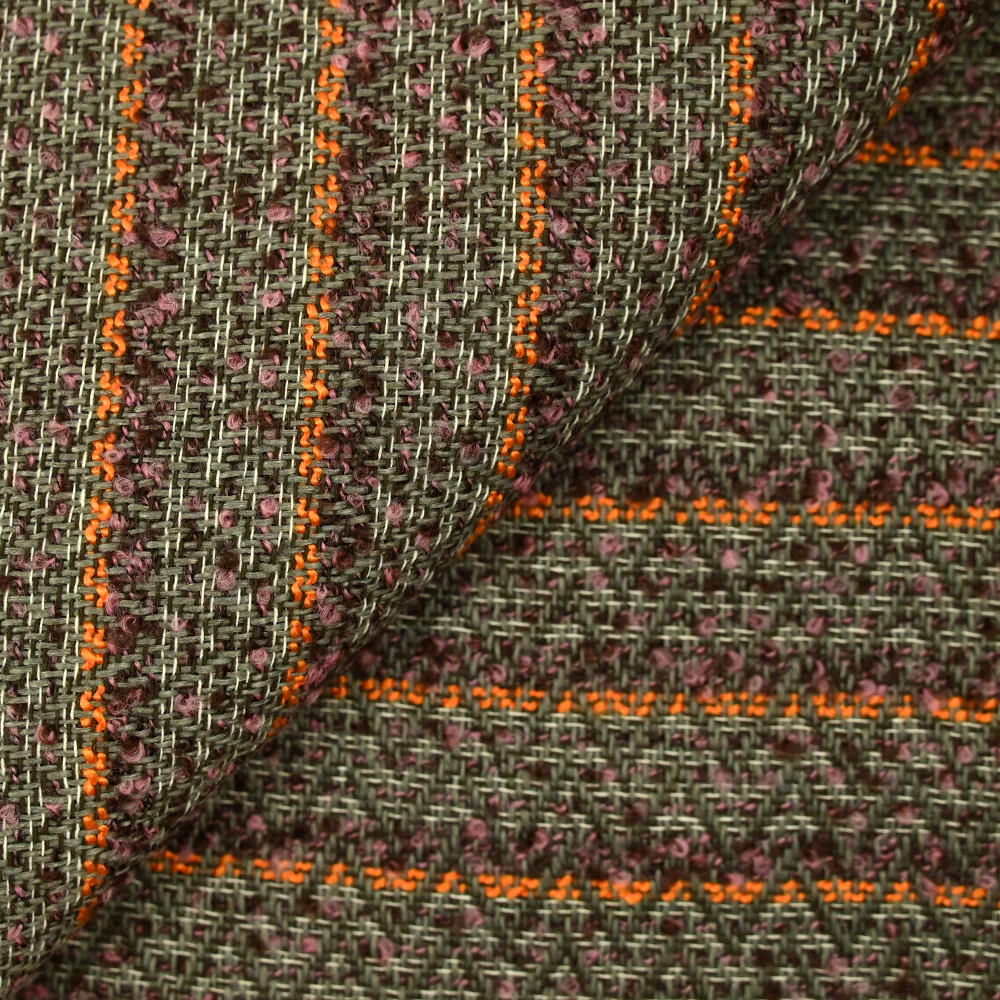 Laine mélangée fantaisie tweed bouclette vert, orange et rose - Image 4