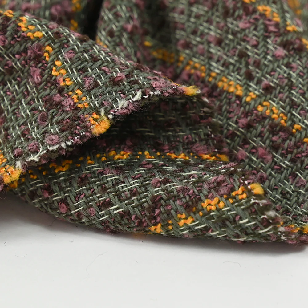 Laine mélangée fantaisie tweed bouclette vert, orange et rose - Image 5