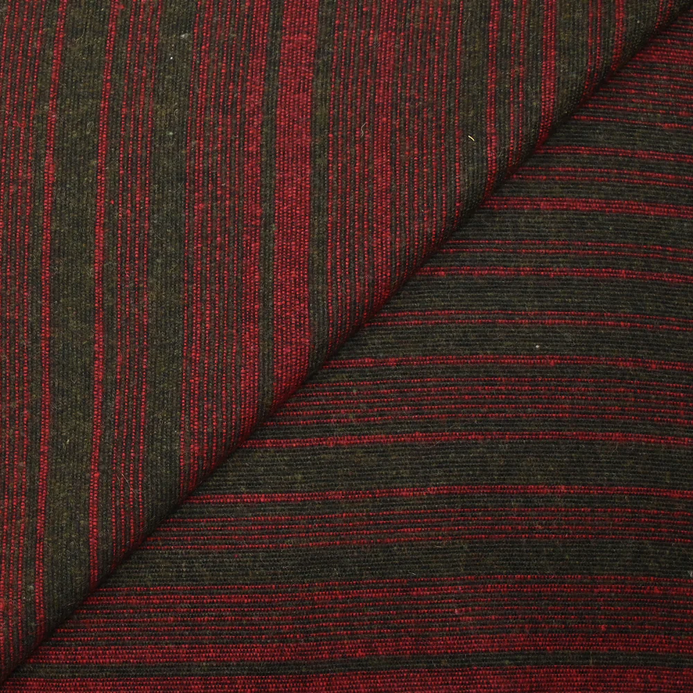 Laine mélangée fine rayée kaki et rouge