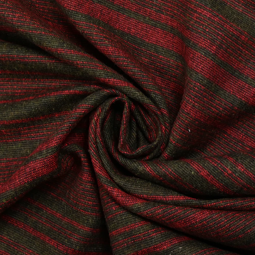 Laine mélangée fine rayée kaki et rouge - Image 2