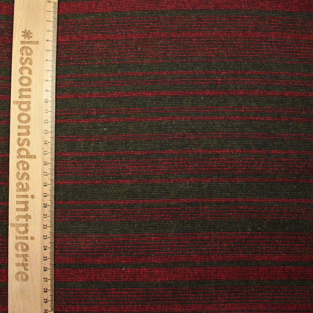 Laine mélangée fine rayée kaki et rouge - Image 3