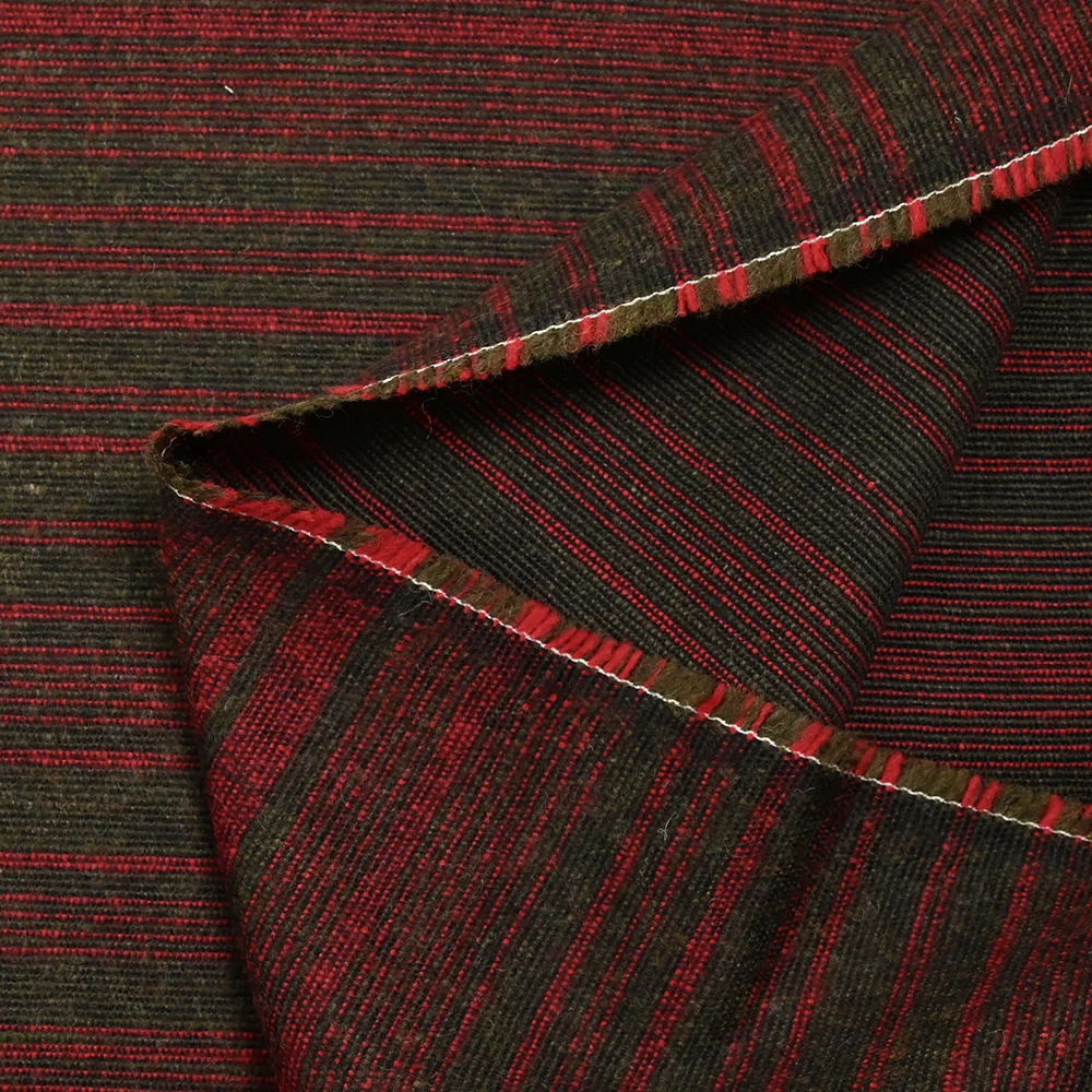 Laine mélangée fine rayée kaki et rouge - Image 5