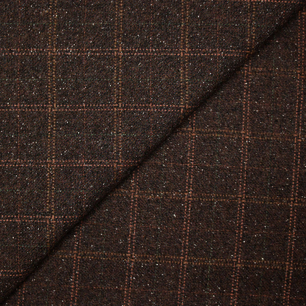 Laine mélangée mouchetée à carreaux fond marron