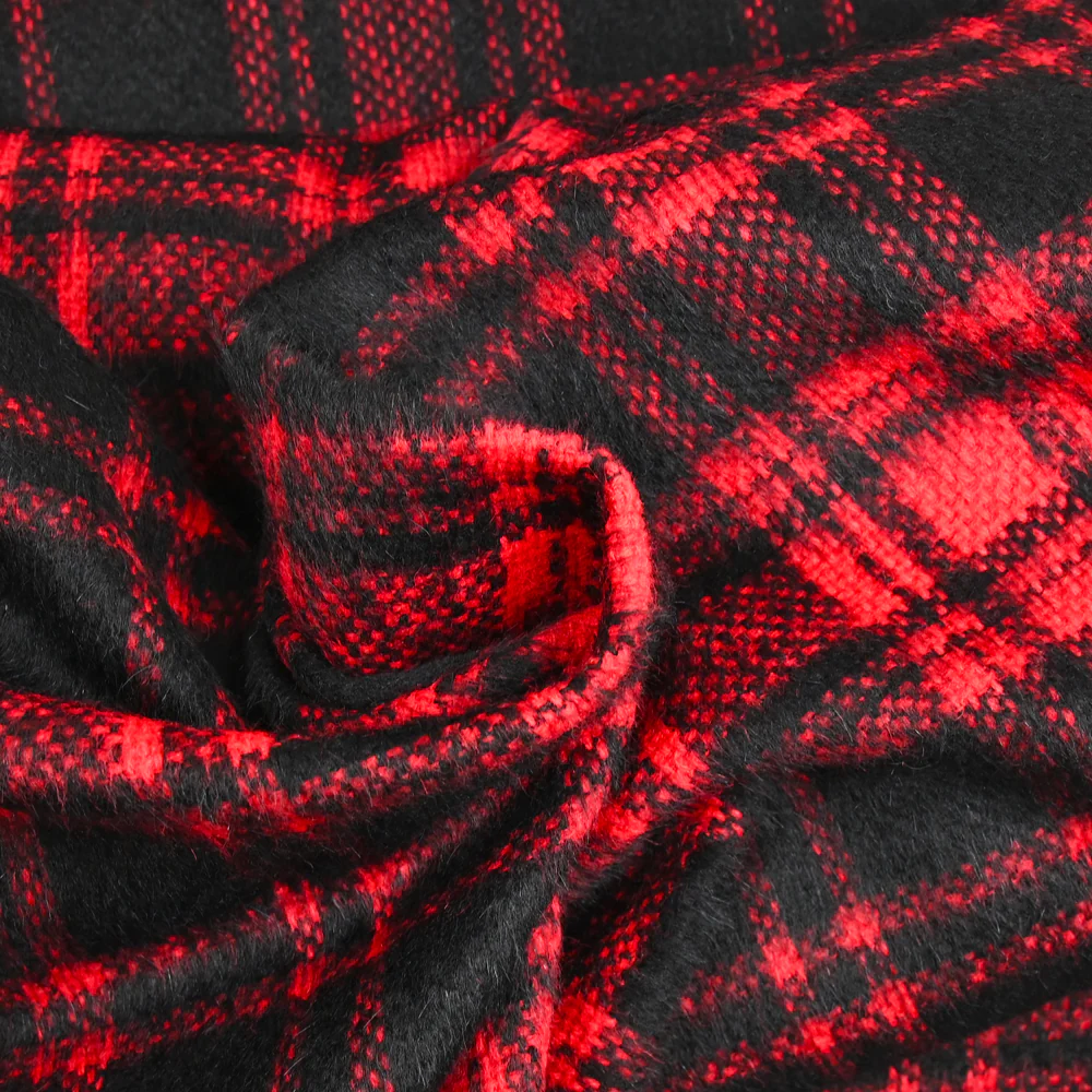 Laine mélangée tartan à poils longs rouge et noir - Image 2
