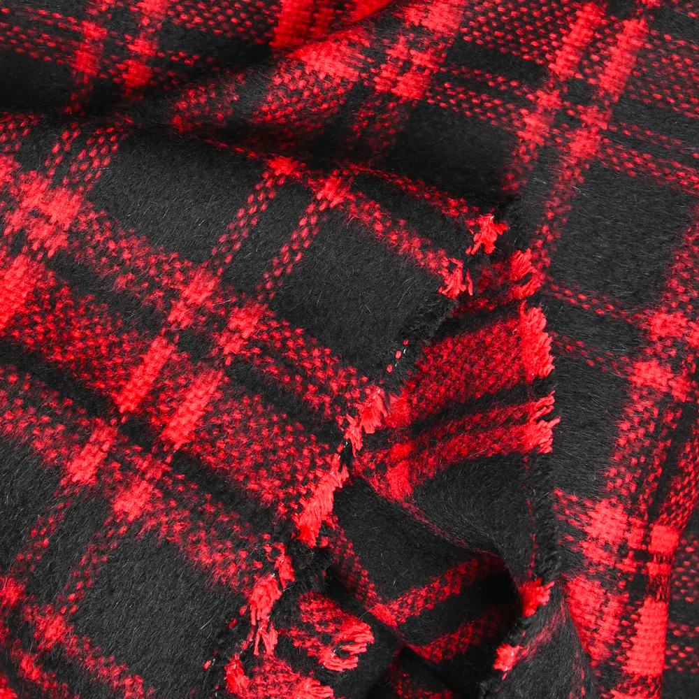Laine mélangée tartan à poils longs rouge et noir - Image 3