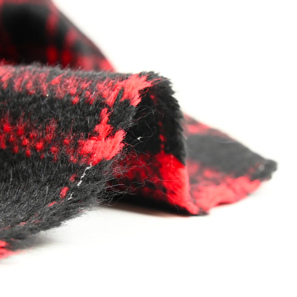 Laine mélangée tartan à poils longs rouge et noir - Image 4