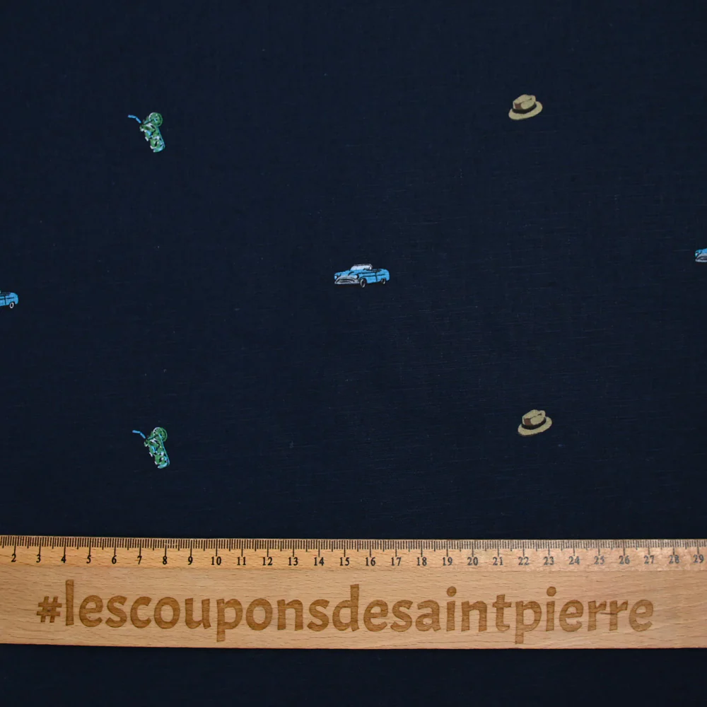 Lin et coton imprimé autoroute des vacances fond marine - Image 3