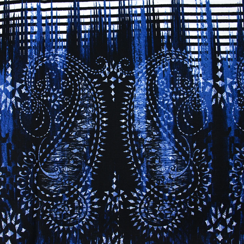 Lin et coton imprimé fantaisie bleu marine - Image 3
