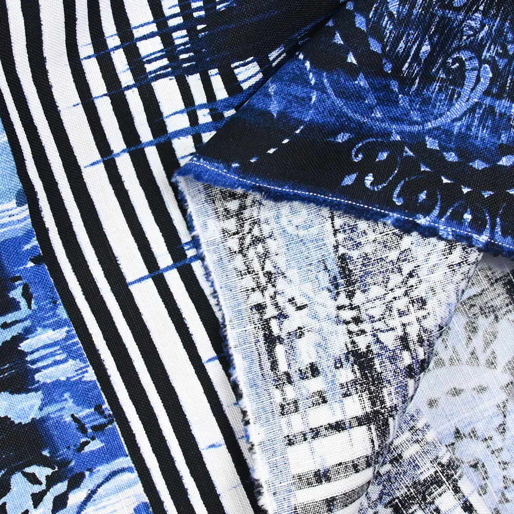 Lin et coton imprimé fantaisie bleu marine - Image 4
