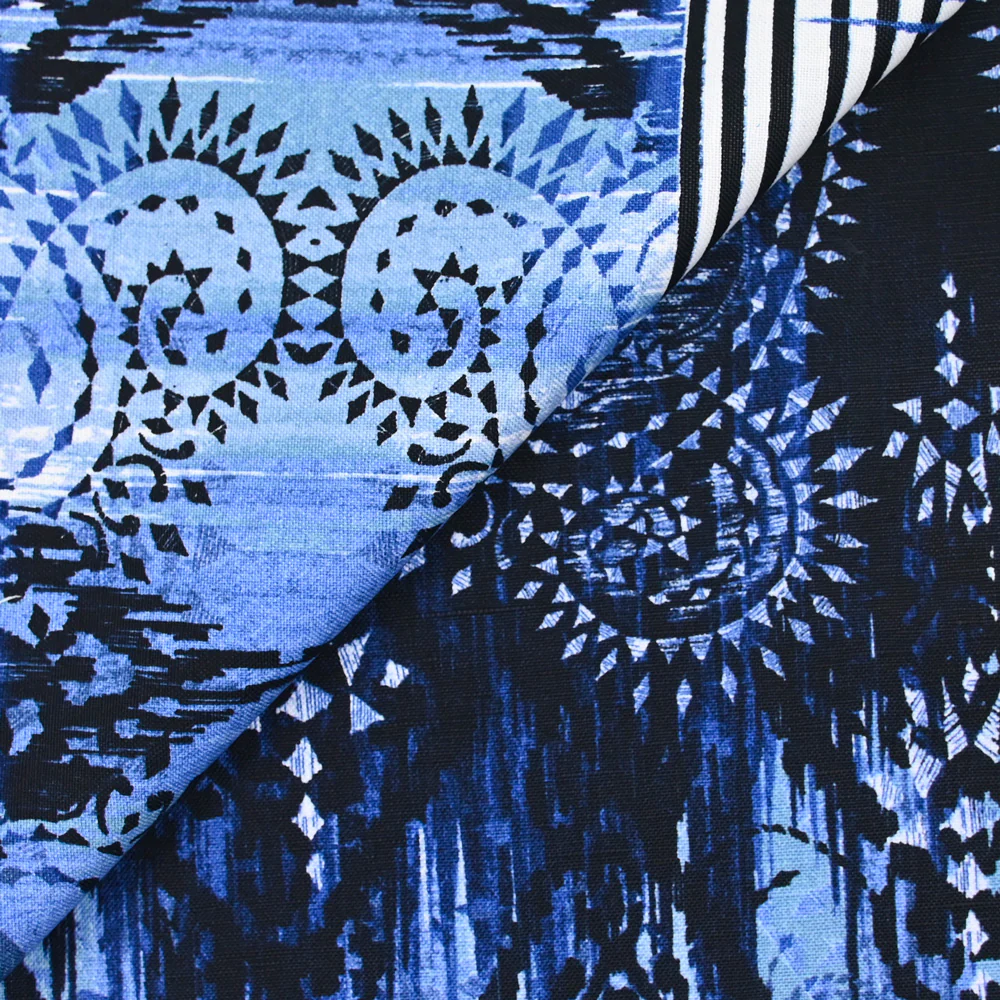 Lin et coton imprimé fantaisie bleu marine - Image 6