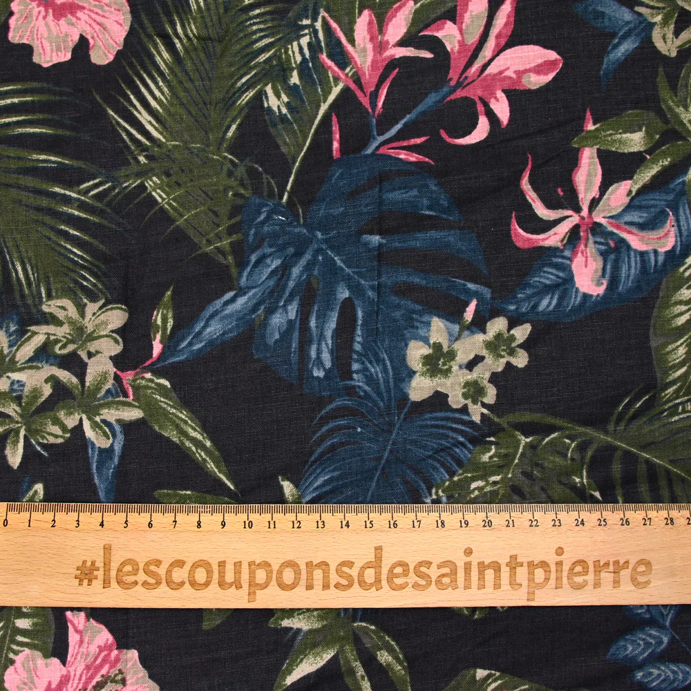 Lin et coton imprimé jungle fond marine - Image 3