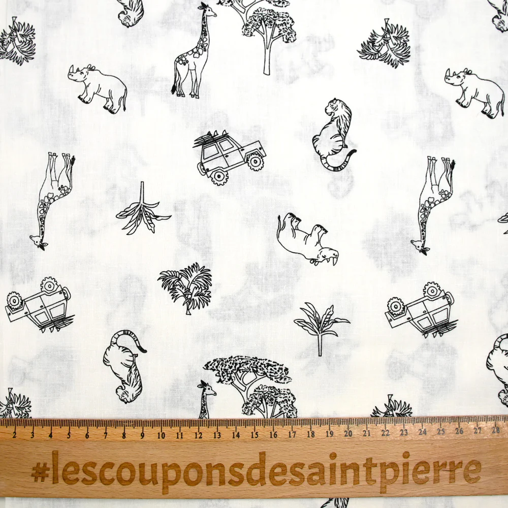 Lin et coton imprimé safari fond blanc - Image 3