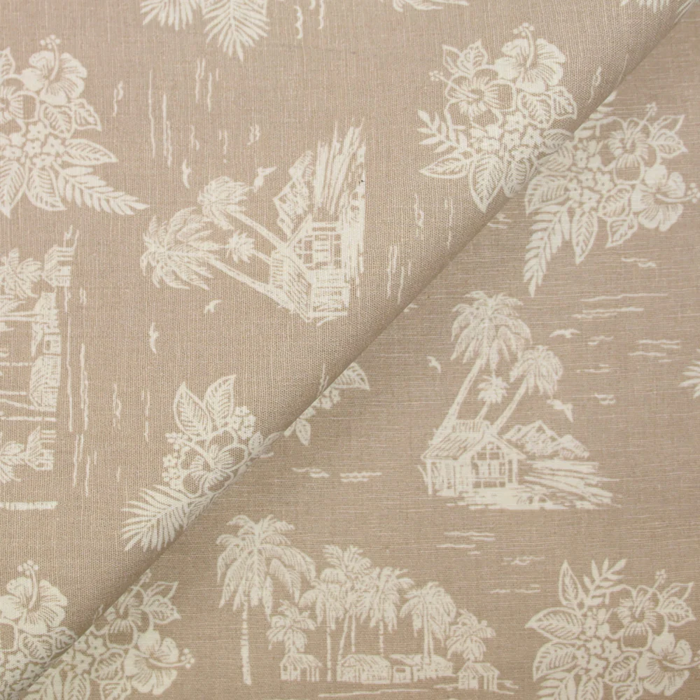 Lin et coton imprimé toile de jouy fond cappuccino