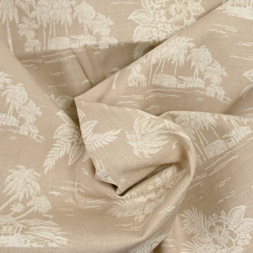 Lin et coton imprimé toile de jouy fond cappuccino - Image 2