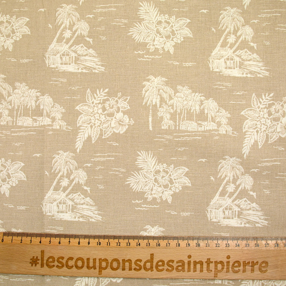 Lin et coton imprimé toile de jouy fond cappuccino - Image 4