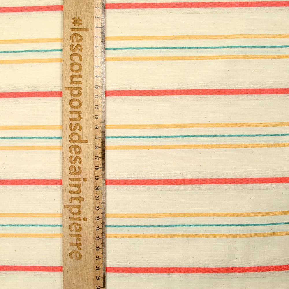 Lin et coton tissé-teint rayure corail fond ficelle - Image 3