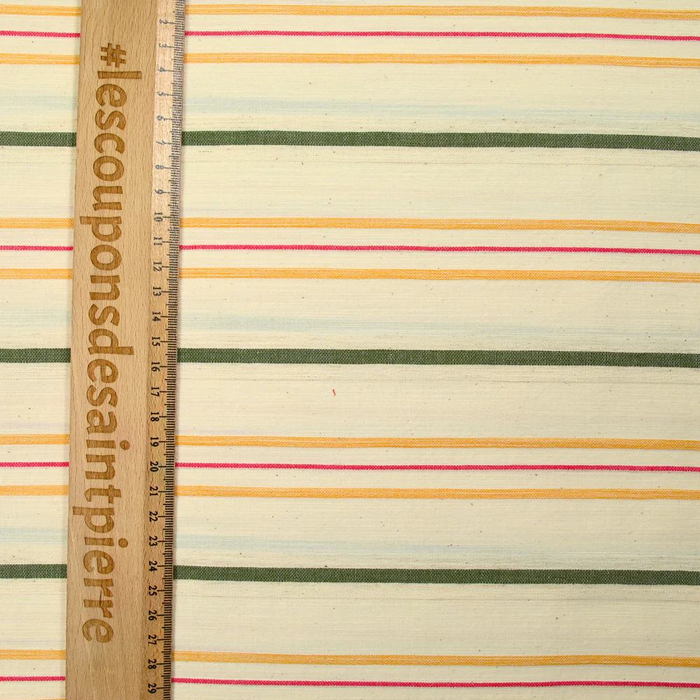 Lin et coton tissé-teint rayure vert fond ficelle - Image 3