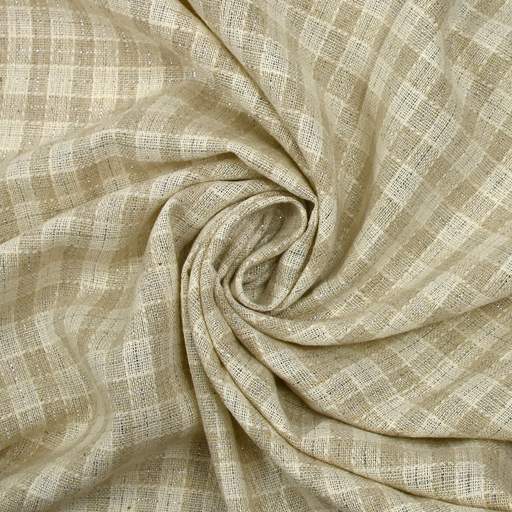 Lin viscose à carreaux Lurex argent fond ficelle et écru - Image 2