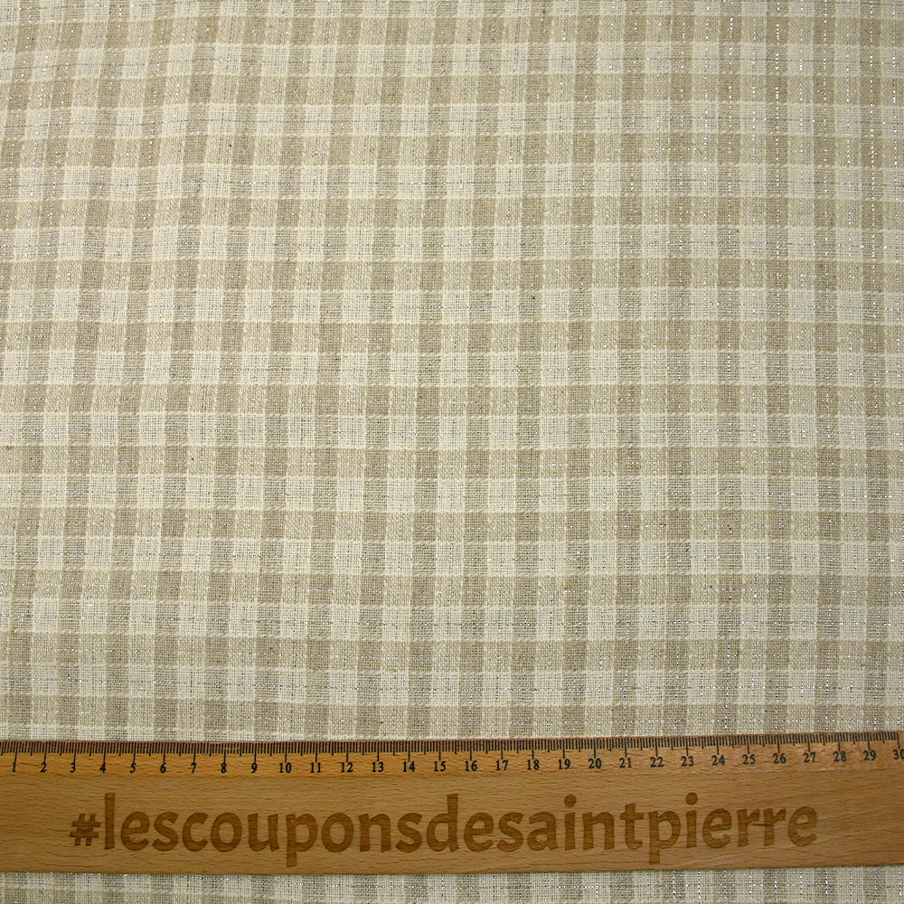 Lin viscose à carreaux Lurex argent fond ficelle et écru - Image 3