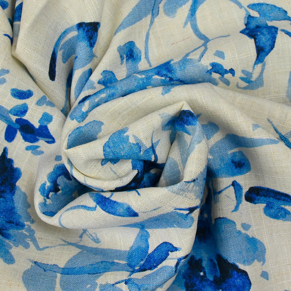 Lin viscose imprimé brume botanique bleu - Image 2