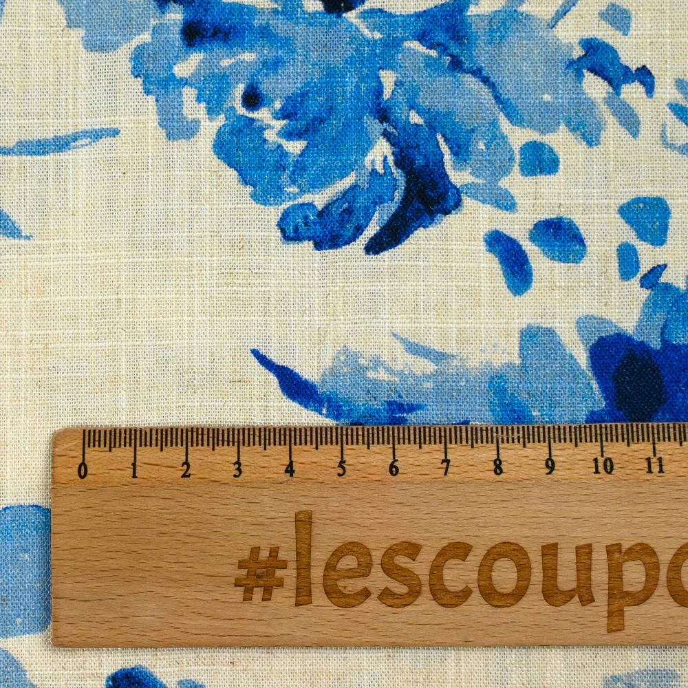 Lin viscose imprimé brume botanique bleu - Image 3