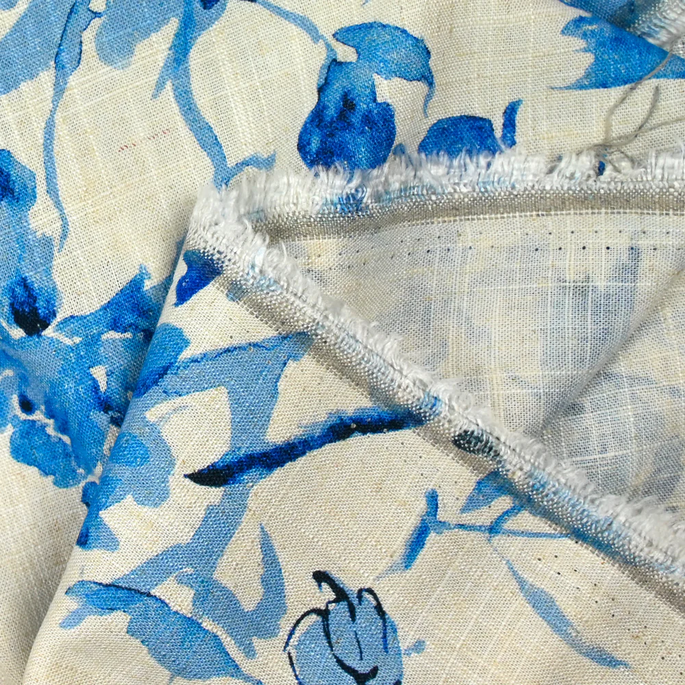 Lin viscose imprimé brume botanique bleu - Image 4