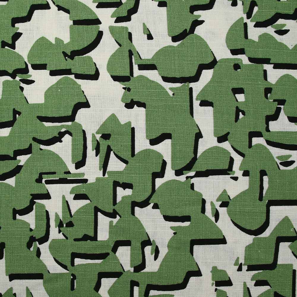 Lin viscose imprimé évasion vert fond blanc